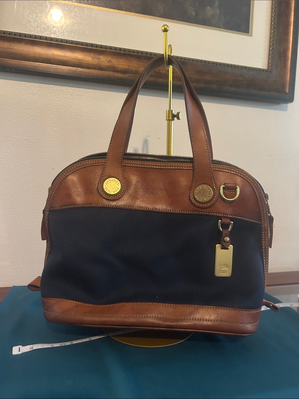 Dooney & Bourke Navy and Brown Satchel - Picture 2 of 5